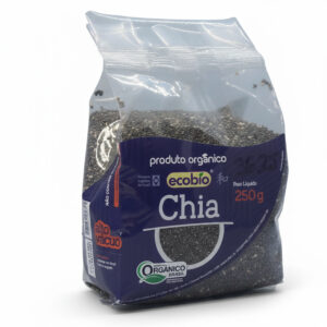 Pacote de Sementes de Chia Ecobio 250g - superalimento rico em fibras, ômega-3 e nutrientes para uma alimentação saudável.