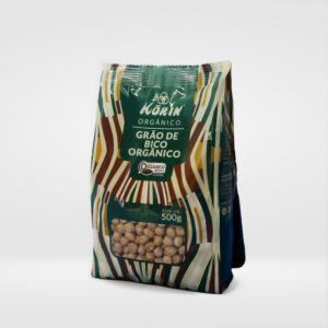 Pacote de Grão-de-Bico Orgânico 500g - leguminosa versátil para saladas, sopas e receitas veganas.